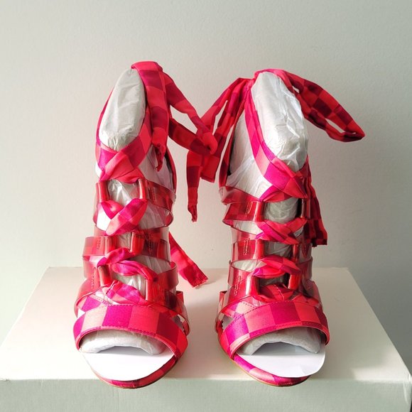 $49 NWT Gianni Bini Checkered Ankle Wrap Lace-Up Strap - Picture 5 of 12